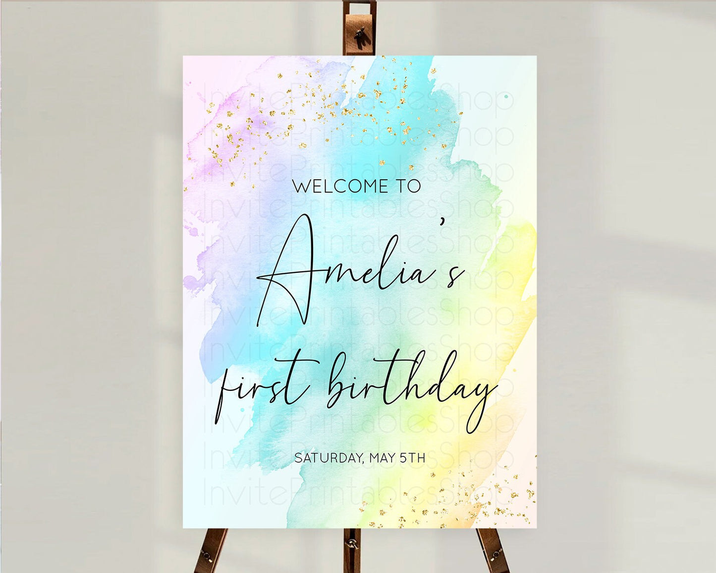 Pastel Welcome Sign Pastel Rainbow Welcome Sign Colorful Rainbow Confetti Watercolor Glitter Pastel First Birthday Welcome Sign D10773