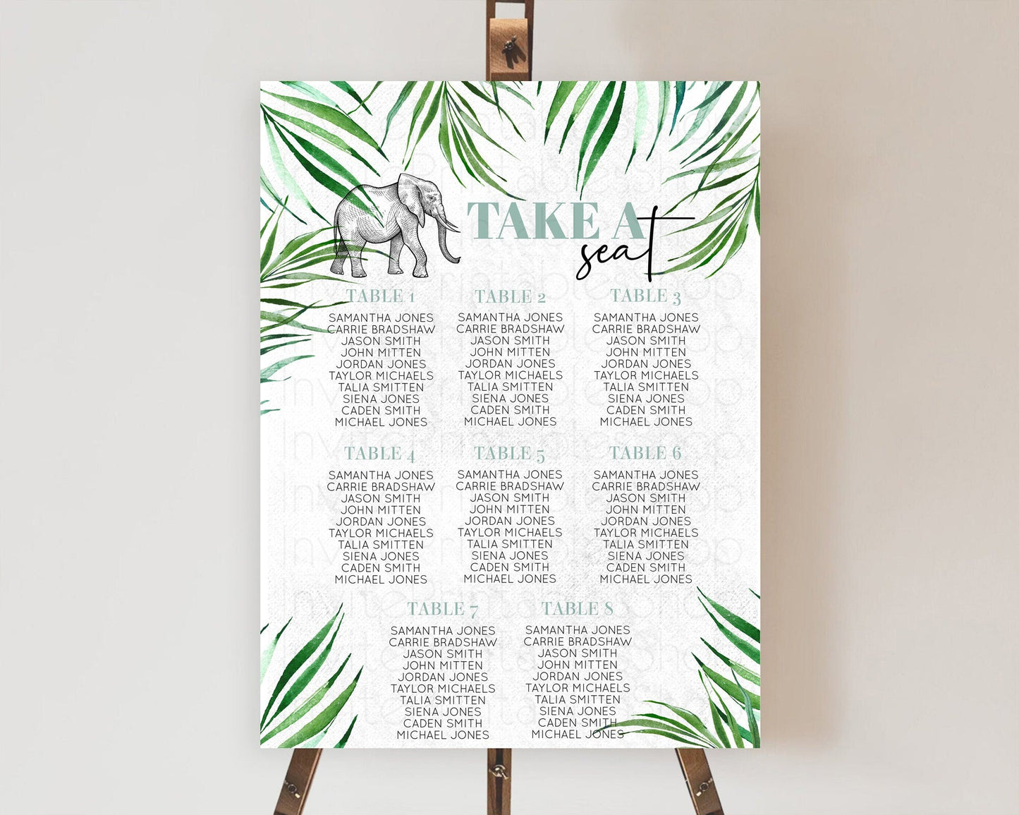 Elephant Seating Chart Elephant Seating Sign Elephant Party Safari Adventure Elephant Take A Seat Elephant Decor Zoo Fern Palm Leaf D10850