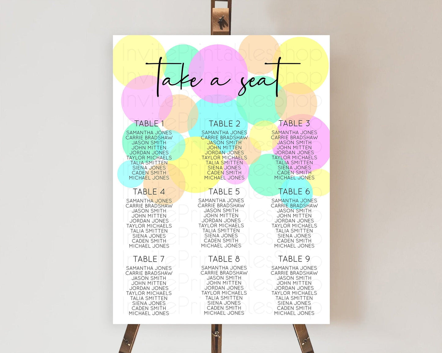 Pastel Seating Chart Pastel Confetti Seating Chart Bubbles Sprinkles Seating Sign Colorful Rainbow Decor Confetti Seating Board D10409