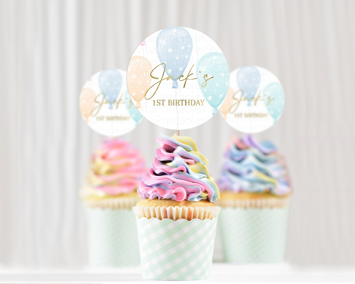 Balloon Cupcake Toppers Pastel Cupcake Toppers Pastel Balloon Cupcake Colorful Pastel Rainbow Balloon First Birthday Balloon Decor D10182