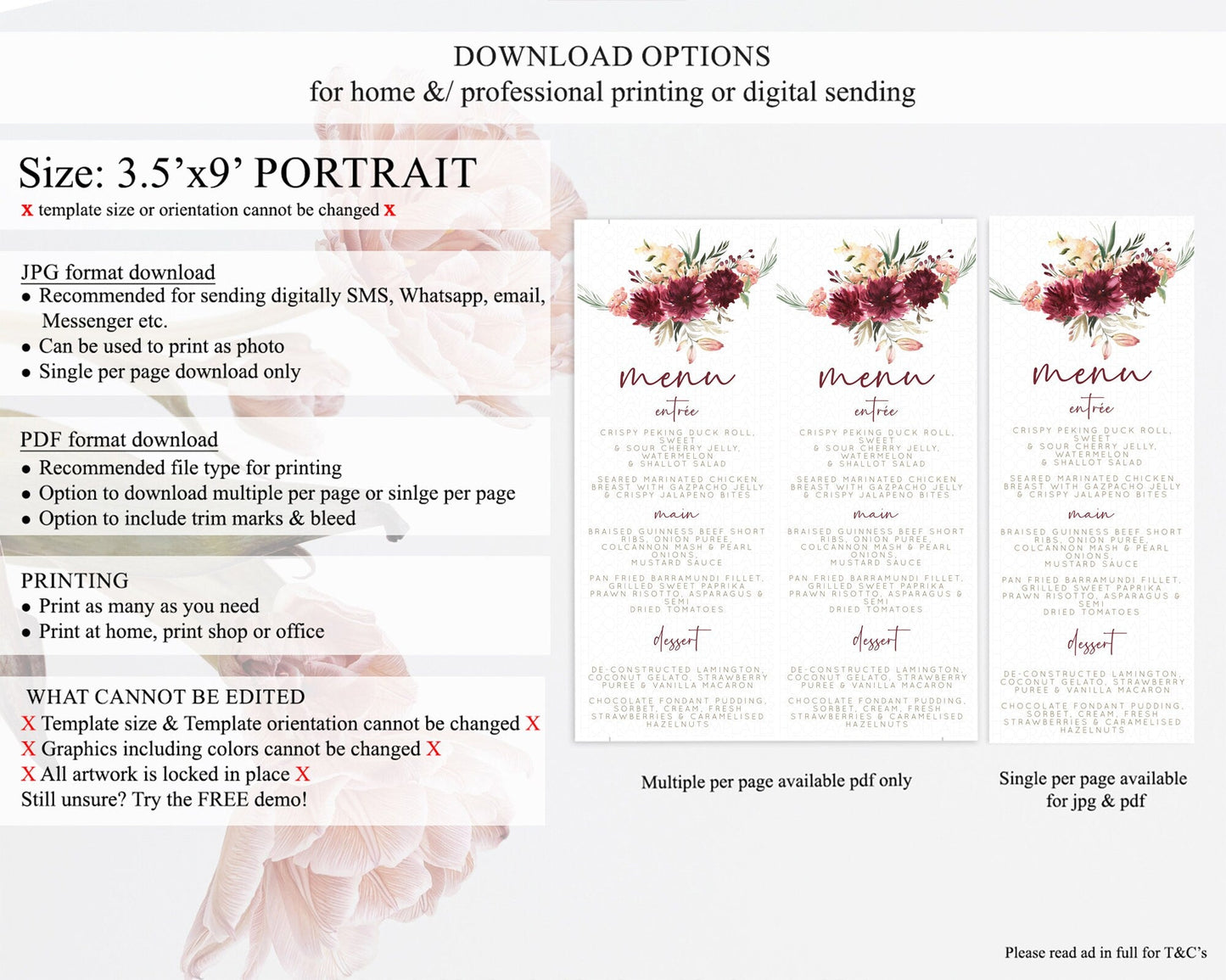 Secret Garden Menu Wildflower Menu Template Pastel Flower Garden Table Decor Boho Floral Dinner Dessert Floral Party Food Menu D10685
