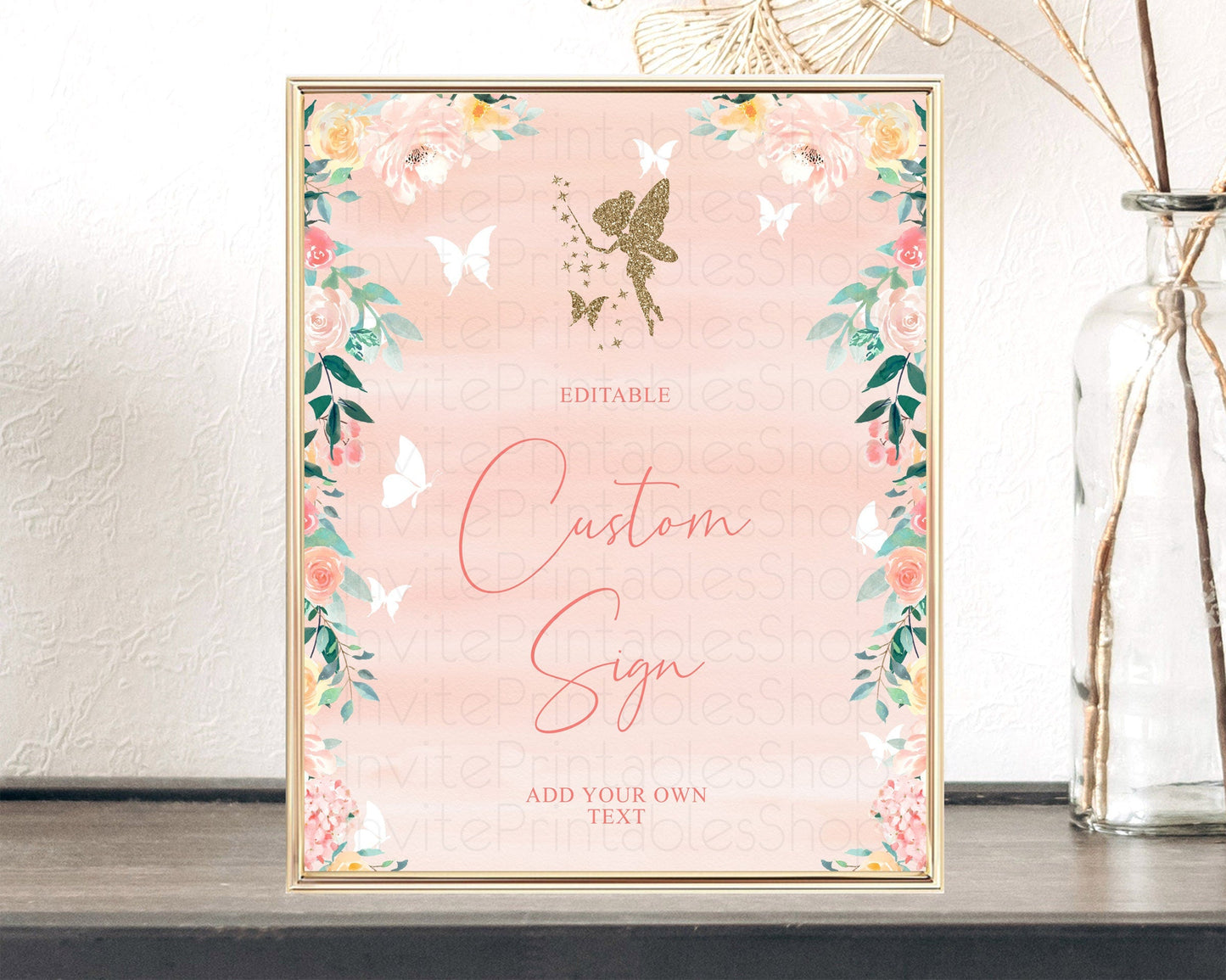 Fairy Sign Enchanted Garden Table Sign Decor Pastel Floral Butterfly Party Secret Garden Birthday Baptism Baby Shower Bridal Shower D10792