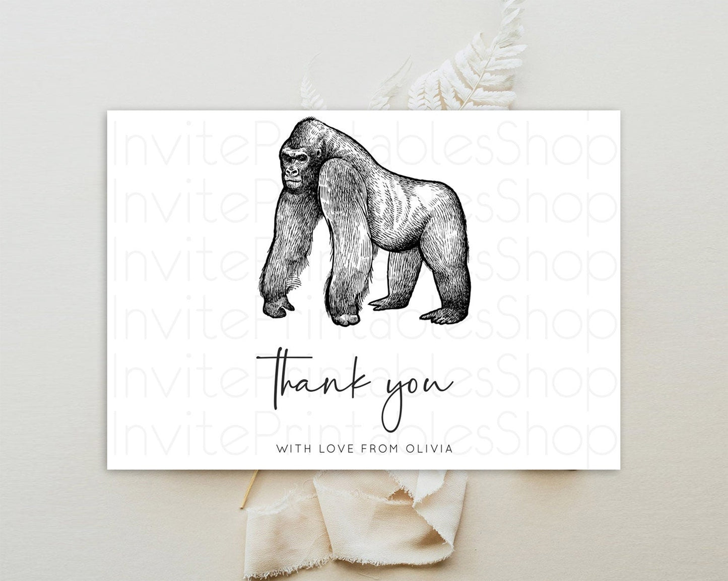 Gorilla Thank You Gorilla Thank You Card Gorilla Party Birthday Thank You Card Safari Card Template Gorilla Teacher Thank You Cards D10855