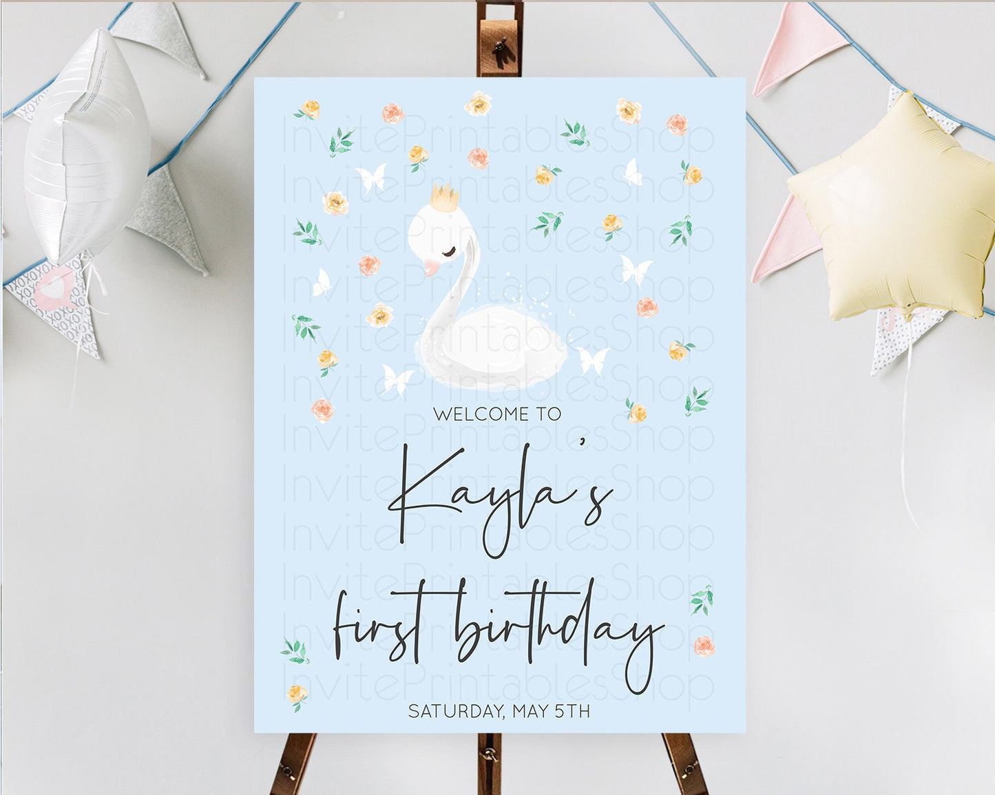 Swan Welcome Board Swan Princess Ballet Welcome Sign Enchanted Swan Lake Secret Garden Pastel Floral First Birthday Welcome Sign D10903