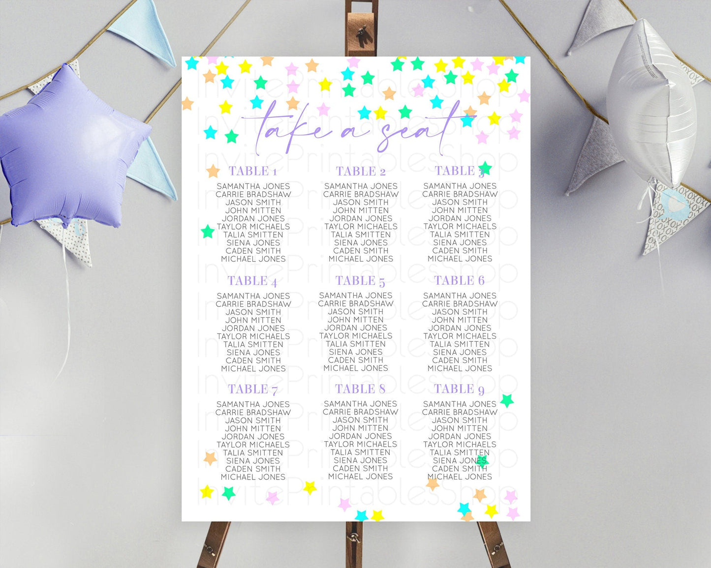 Star Seating Chart Pastel Stars Seating Chart Shooting Star Sprinkle Stars Rainbow Colorful Confetti Twinkle Little Star Decor D10395
