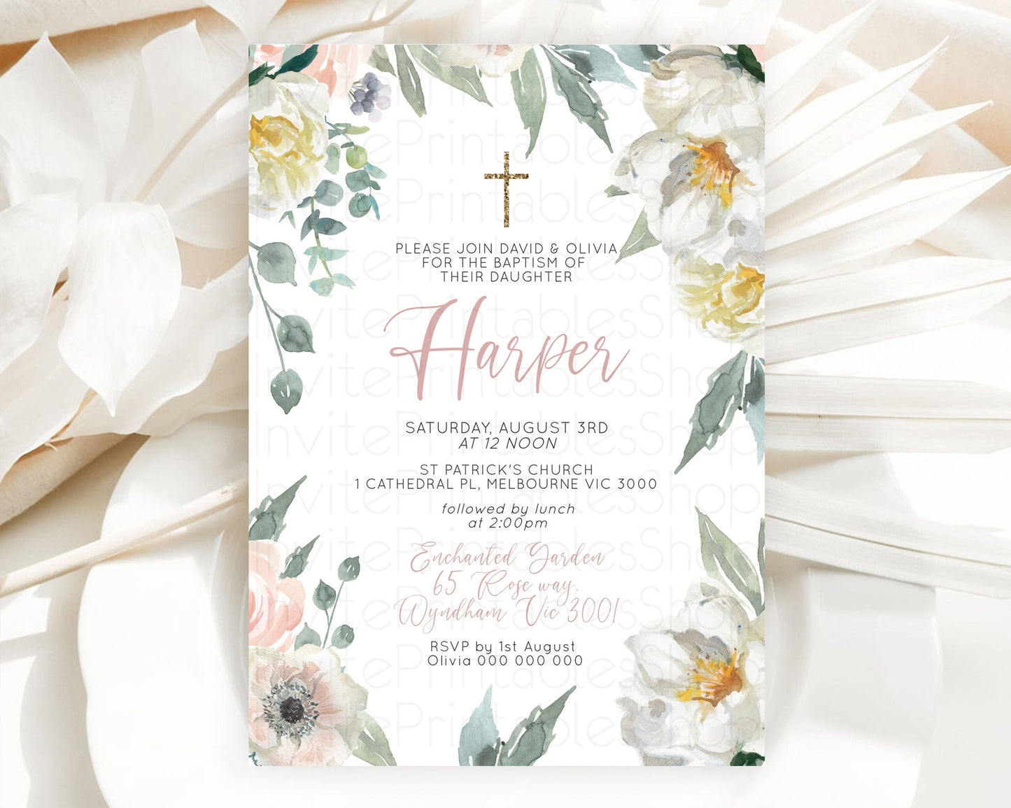 Secret Garden Baptism Invitation Wildflower Baptism Birthday Invite Pastel Flowers Christening Invite Enchanted Garden Boho Floral  D10121