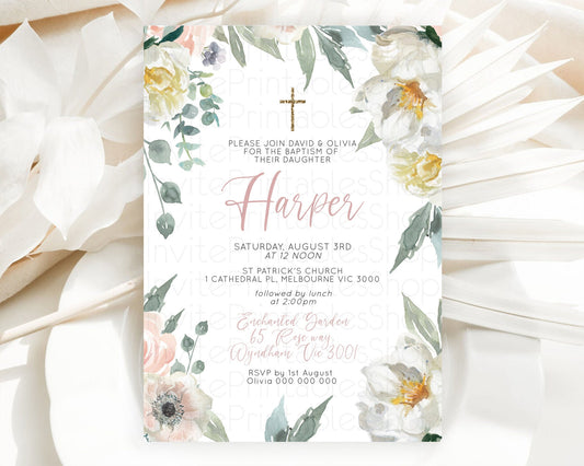 Secret Garden Baptism Invitation Wildflower Baptism Birthday Invite Pastel Flowers Christening Invite Enchanted Garden Boho Floral  D10121