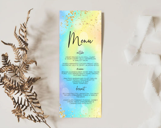 Editable Pastel Menu Pastel Rainbow Menu Template Colorful Pastel Table Deco