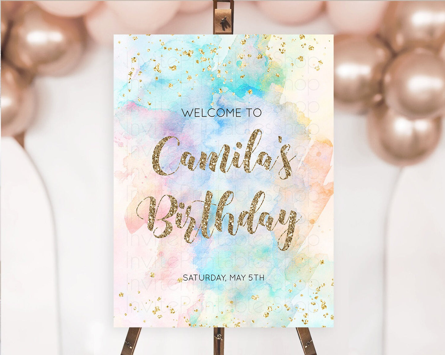 Pastel Welcome Sign Pastel Rainbow Welcome Sign Colorful Rainbow Confetti Watercolor Glitter Pastel First Birthday Welcome Sign D10261