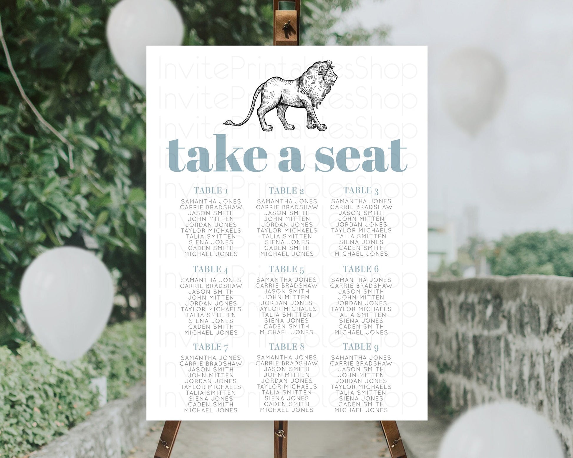 Editable Lion Seating Chart Safari Lion Seating Chart Modern Lion Party Deco