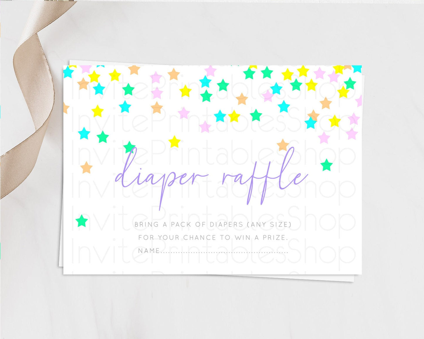 Pastel Star Diaper Raffle Card Shooting Star Diaper Raffle Insert Twinkle Little Star Diaper Ticket Rainbow Confetti Raffle Game D10394