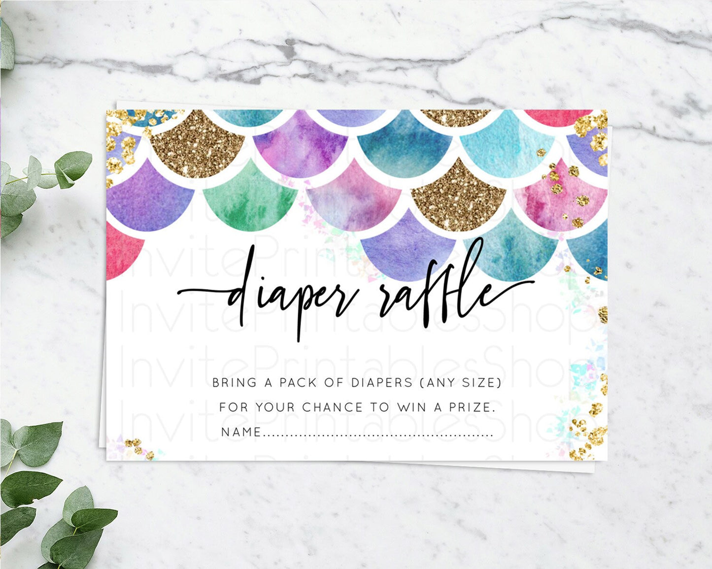 Rainbow Fish Diaper Raffle Card Rainbow Fish Diaper Insert Watercolor Mermaid Diaper Ticket Pastel Under Sea Pastel Raffle Game D10581