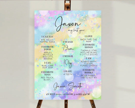 Editable Pastel First Birthday Milestone Board Pastel Rainbow Milestone Post