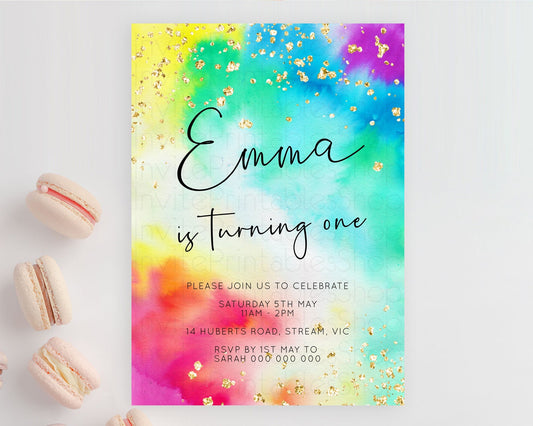 Tie Dye Invitation Rainbow Birthday Invitation Pastel Invitation Colorful Invitation Pastel Rainbow Party 3rd 2nd 1st First Birthday D10462