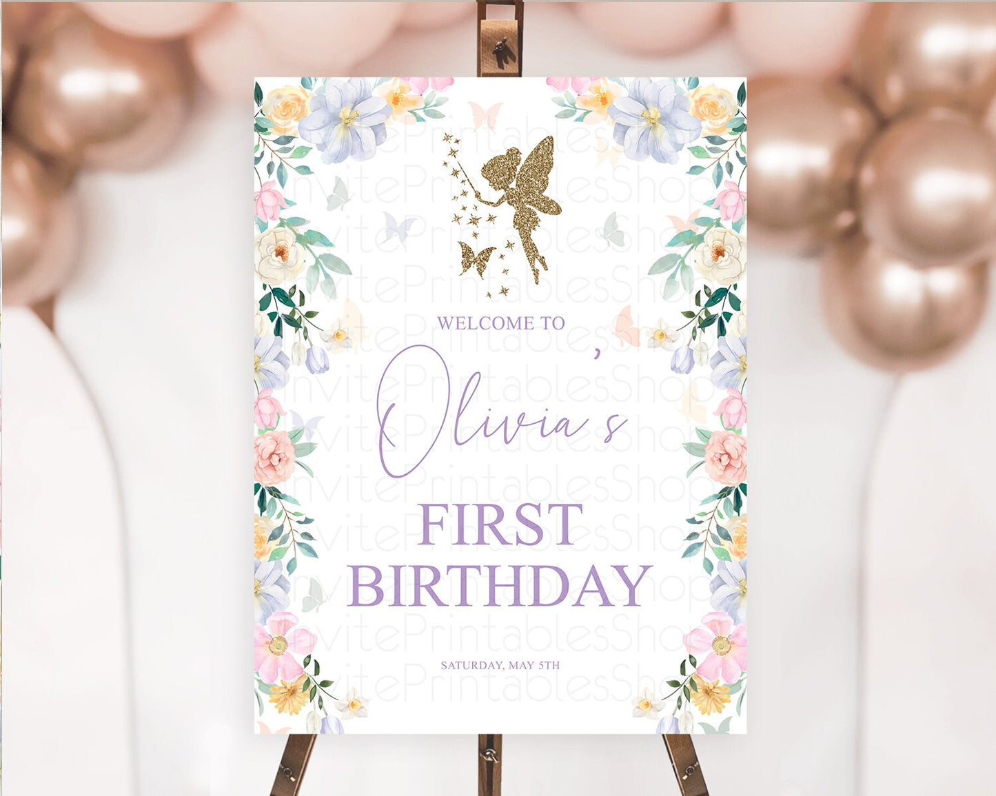 Fairy Welcome Sign Fairy Welcome Board Enchanted Garden Pastel Floral Butterfly Decor Secret Garden First Birthday Welcome Sign D10474