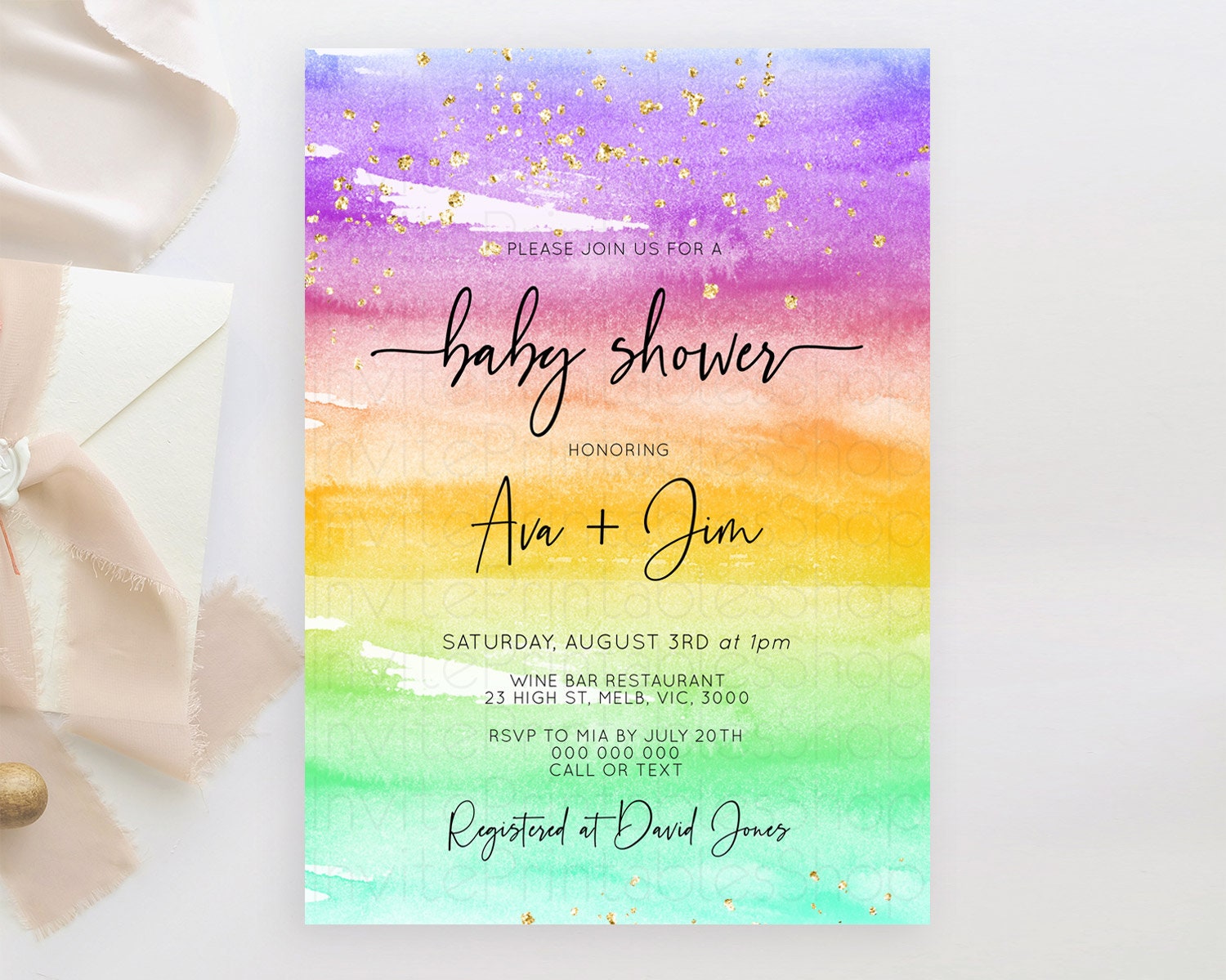 Editable Pastel Baby Shower Invitation Rainbow Baby Shower Invitation Colorf