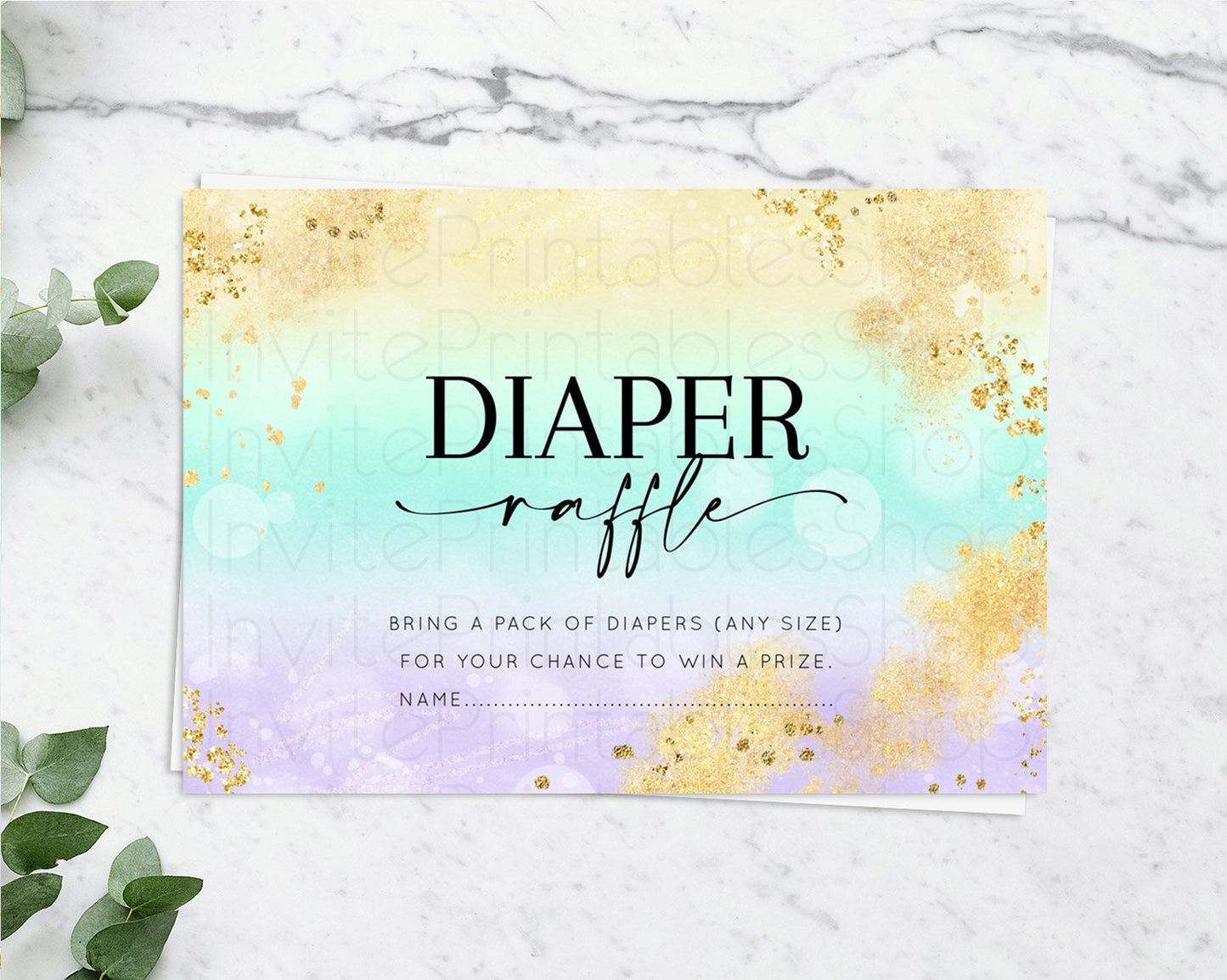 Pastel Diaper Raffle Card Pastel Rainbow Diaper Raffle Insert Colorful Ombre Watercolor Diaper Ticket Confetti Glitter Raffle Game D10672