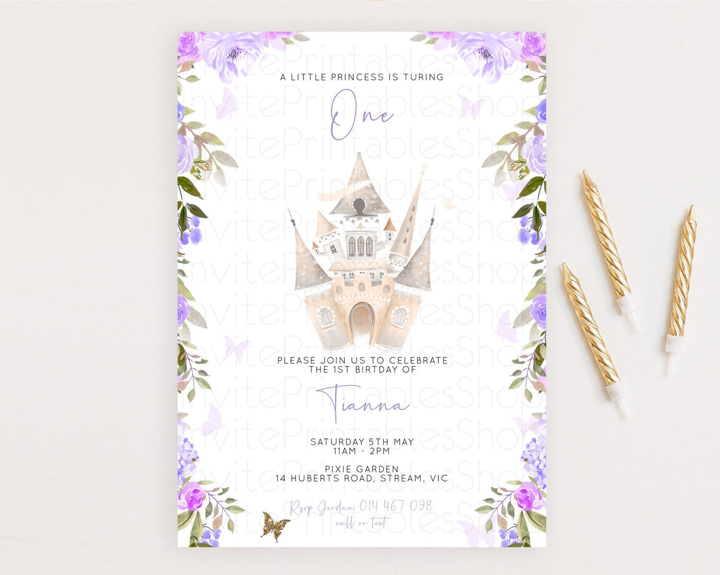 Princess Birthday Invitation Castle Invitation Royal Birthday Fairy Tale Enchanted Castle Pastel Floral Garden 1st First Birthday D10339