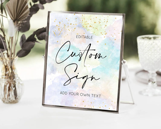 Editable Pastel Sign Ombre Table Sign Decor Pastel Ombre Rainbow Watercolor
