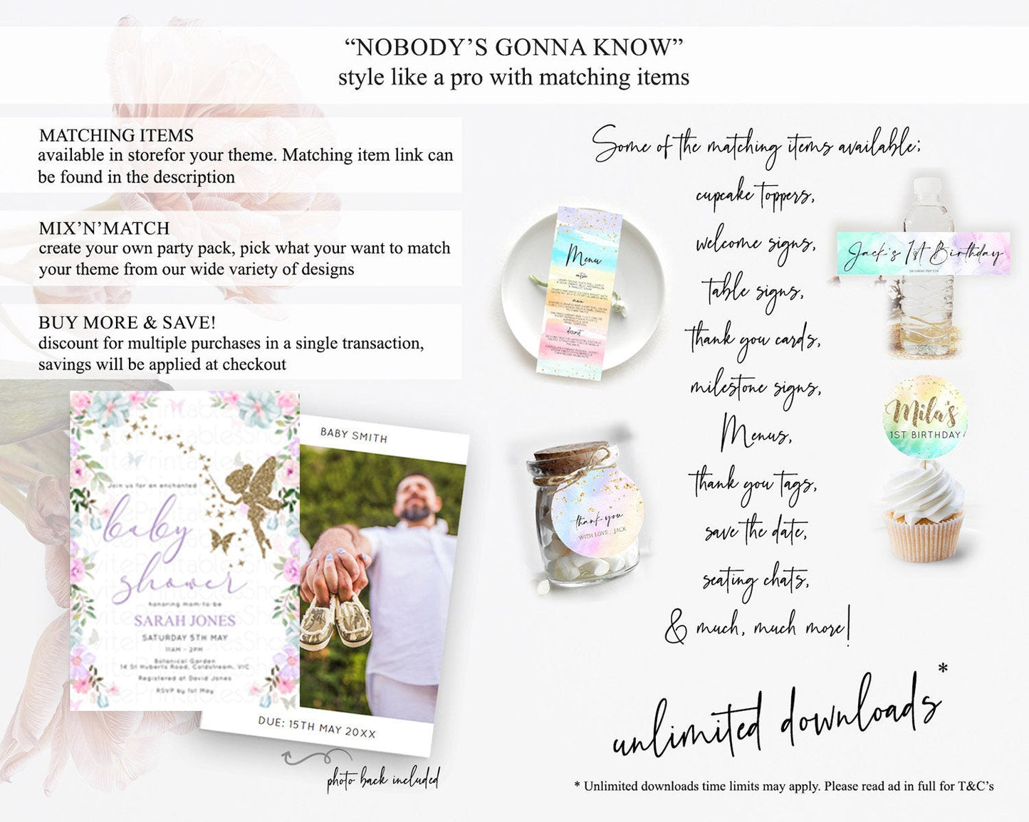 Fairy Baby Shower Invitation Pastel Fairy Invites Fairy Tea Party Fairy Garden Theme Secret Garden Enchanted Garden Floral Butterfly D10475
