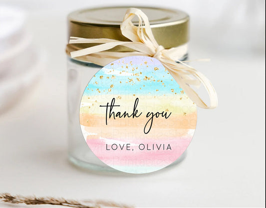 Pastel Thank You Tags Rainbow Thank You Gift Tags Colorful Pastel Favor Tags Confetti Watercolor Pastel First Birthday Thank You D10505