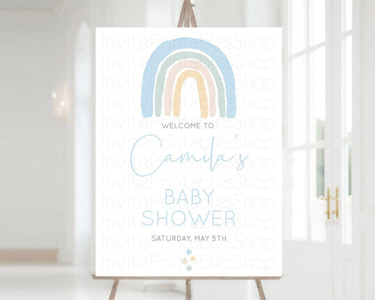 Editable Pastel Rainbow Baby Shower Welcome Sign Boho Rainbow Welcome Board