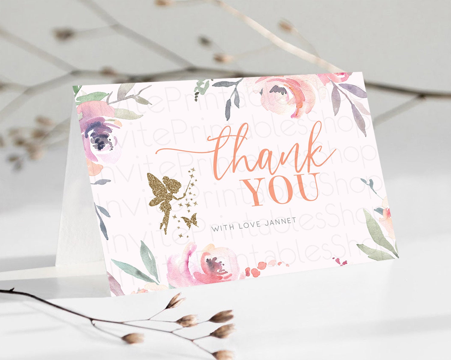 Editable Fairy Thank You Fairy Thank You Card Enchanted Garden Pastel Butter