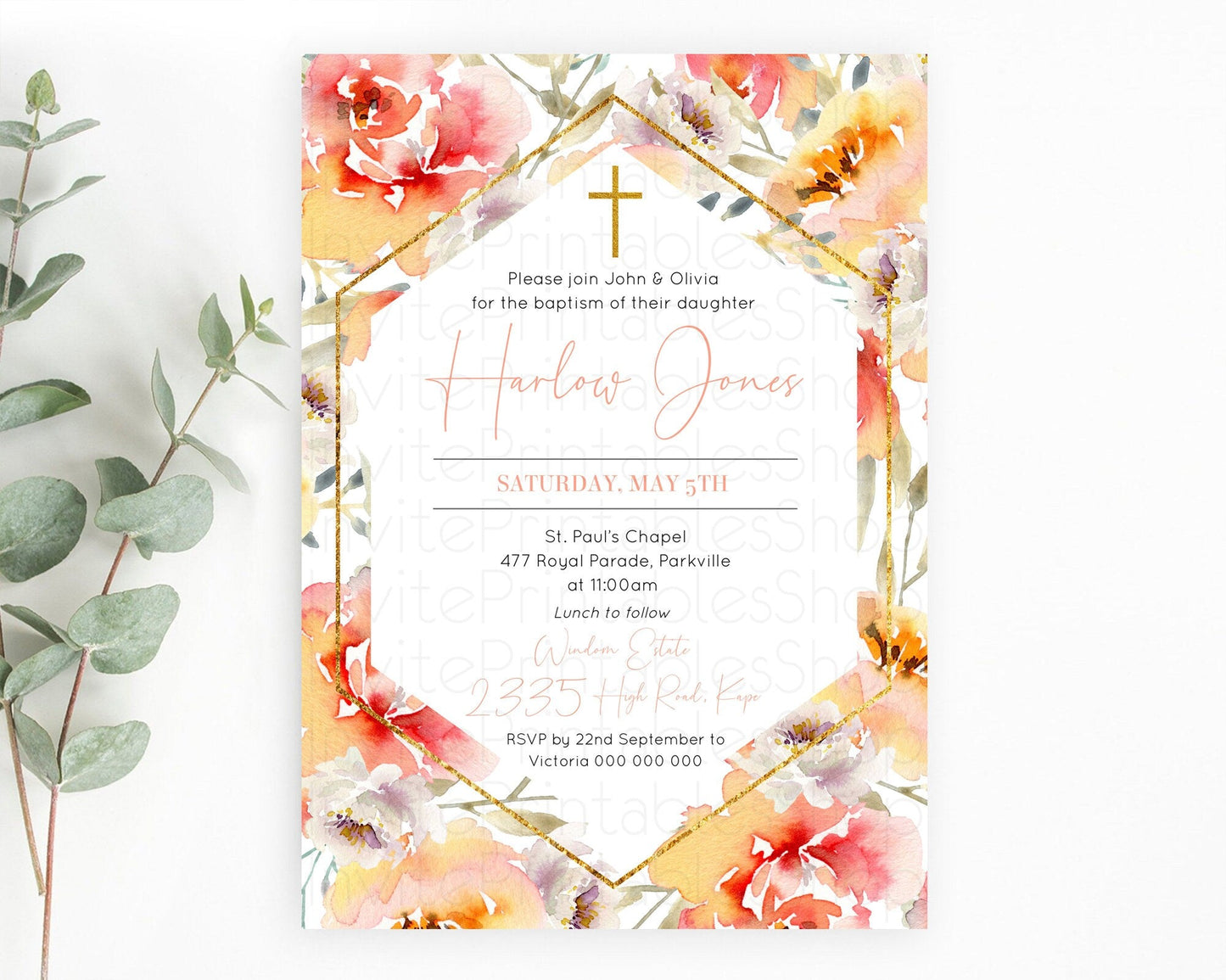 Secret Garden Baptism Invitation Wildflower Baptism Birthday Invite Pastel Flowers Christening Invite Enchanted Garden Boho Floral D10791