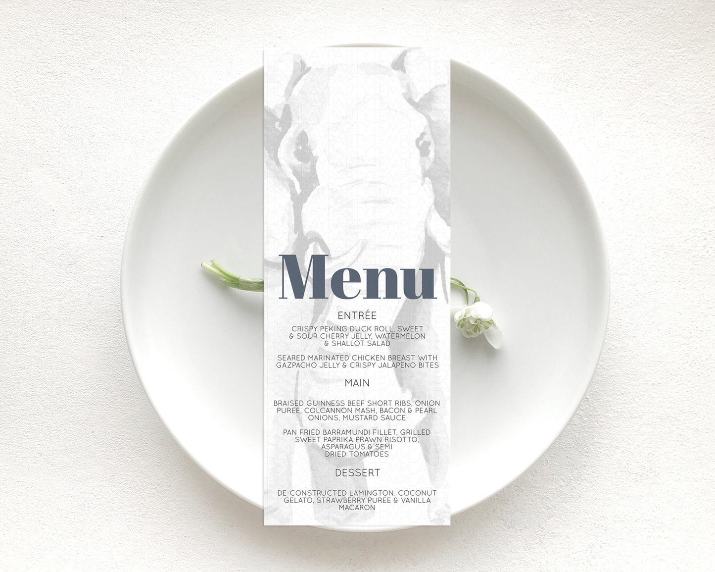 Elephant Menu Elephant Menu Template Elephant Safari Zoo Table Decor Elephant Dinner Dessert Menu Elephant Party Food Menu D10292