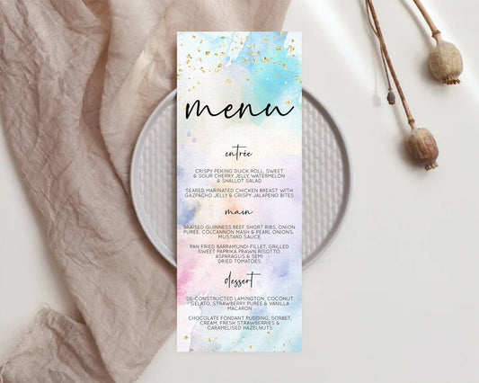 Editable Pastel Menu Pastel Rainbow Menu Template Colorful Pastel Table Deco