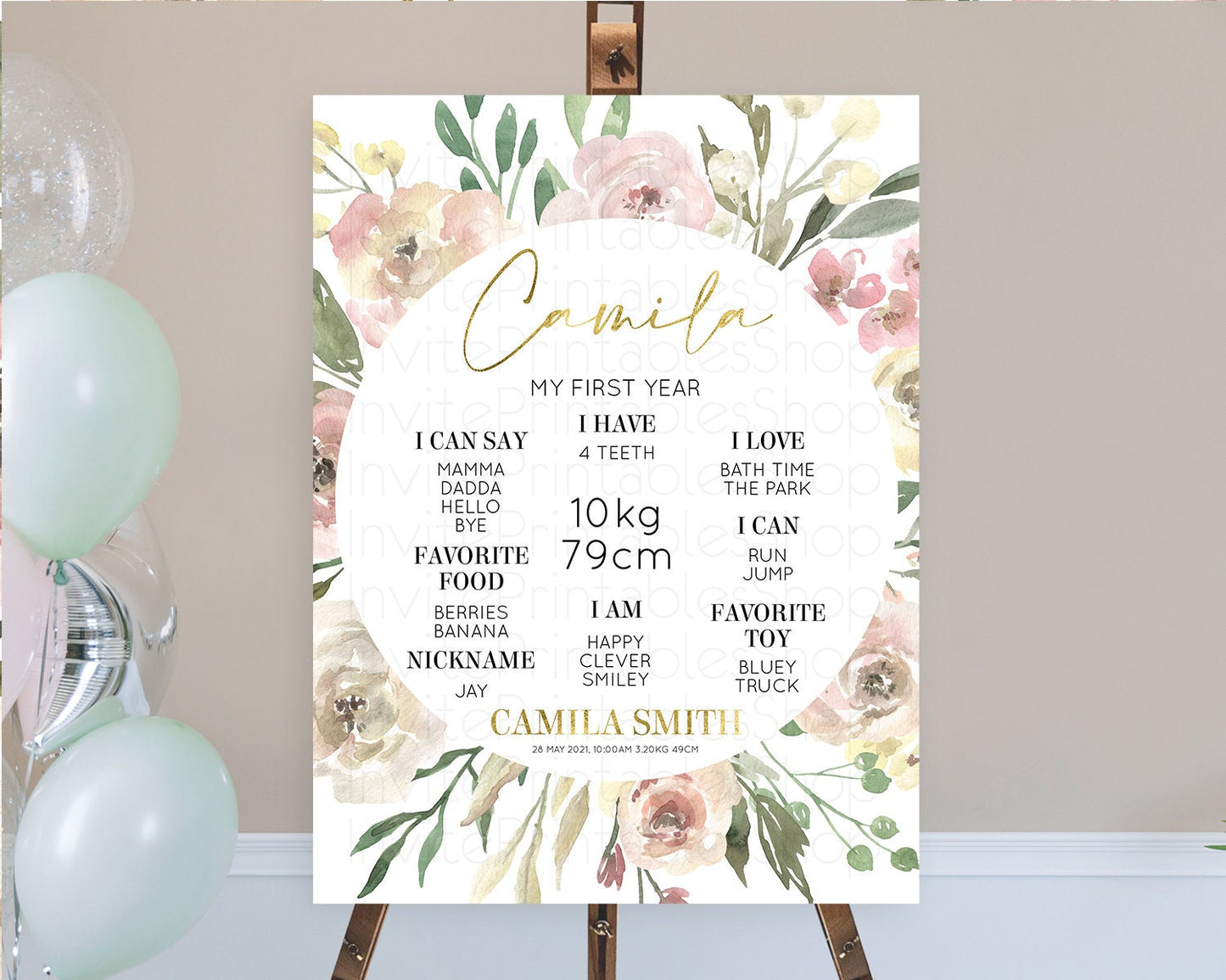 Secret Garden Milestone Board Wildflower First Birthday Milestone Poster Pastel Flowers Milestone Boho Wildflower 1st Birthday Sign D10202
