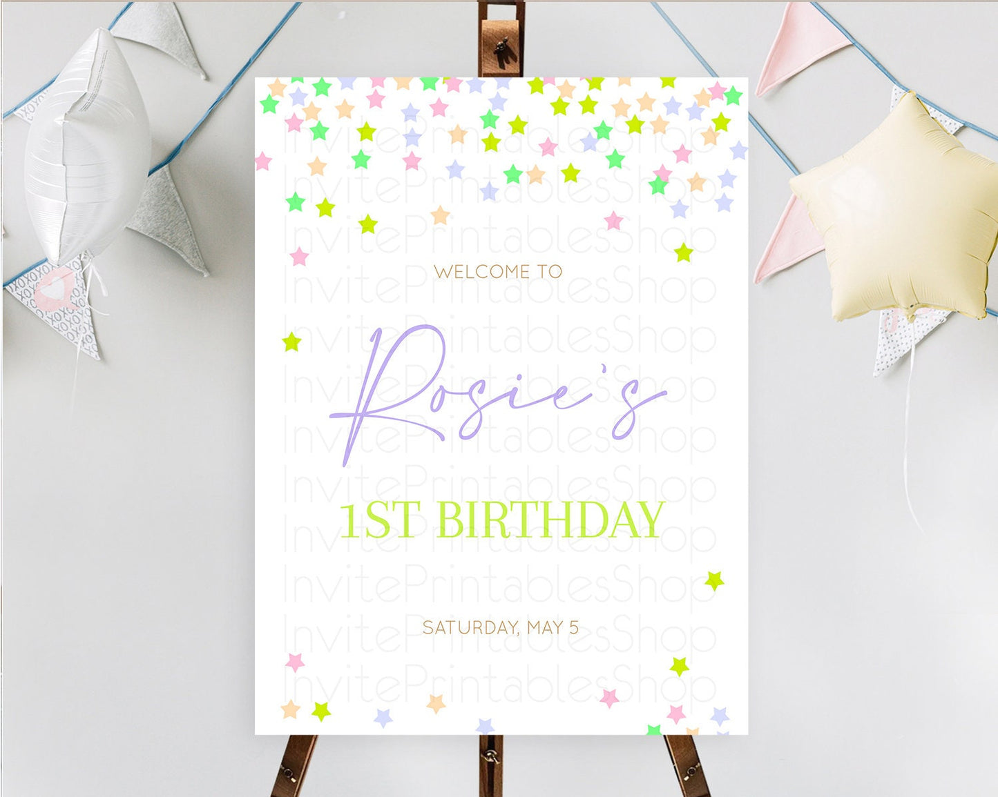 Star Welcome Board Pastel Stars Welcome Sign Shooting Star Rainbow Colorful Confetti Twinkle Little Star First Birthday Welcome Sign D10396