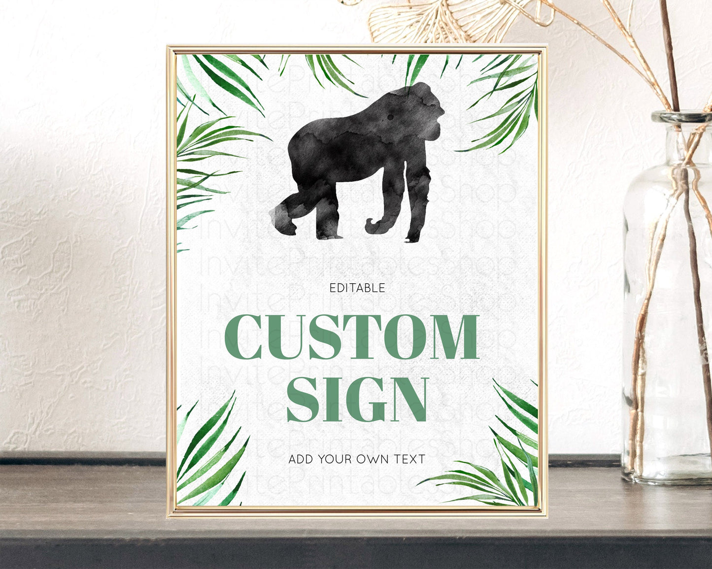 Gorilla Table Sign Decor Gorilla Party Sign Template Safari Adventure Gorilla Minimal Theme 1st Birthday Baptism Baby Shower D10840