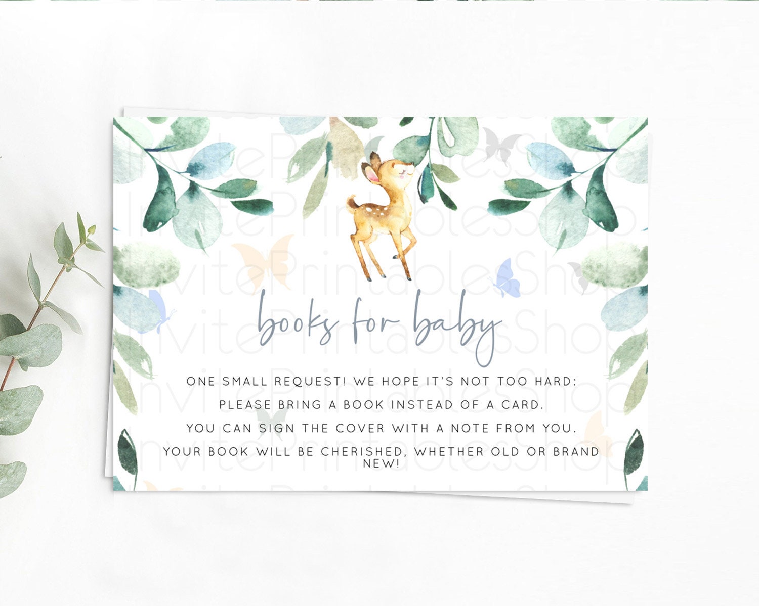 Editable Fawn Books For Baby Card Deer Book Insert Floral Deer Book Card Enc