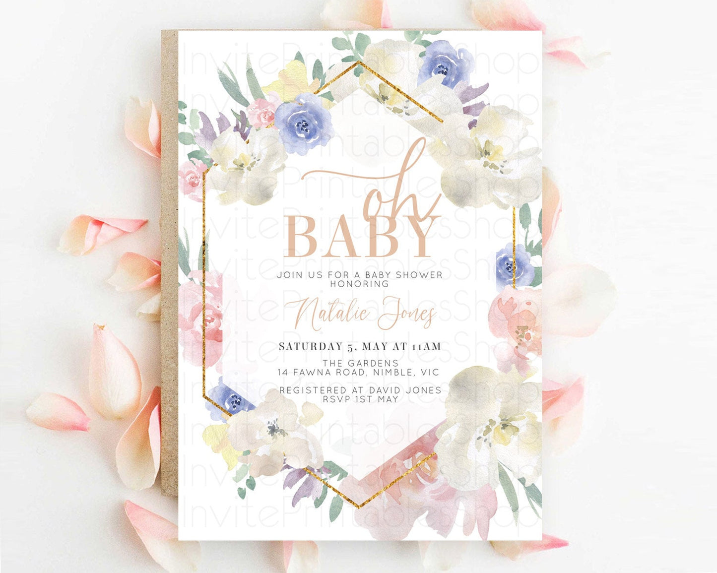 Wildflower Baby Shower Invitation Secret Garden Baby Shower Invitation Pastel Flowers Invite Enchanted Garden Shower Floral Theme D10254