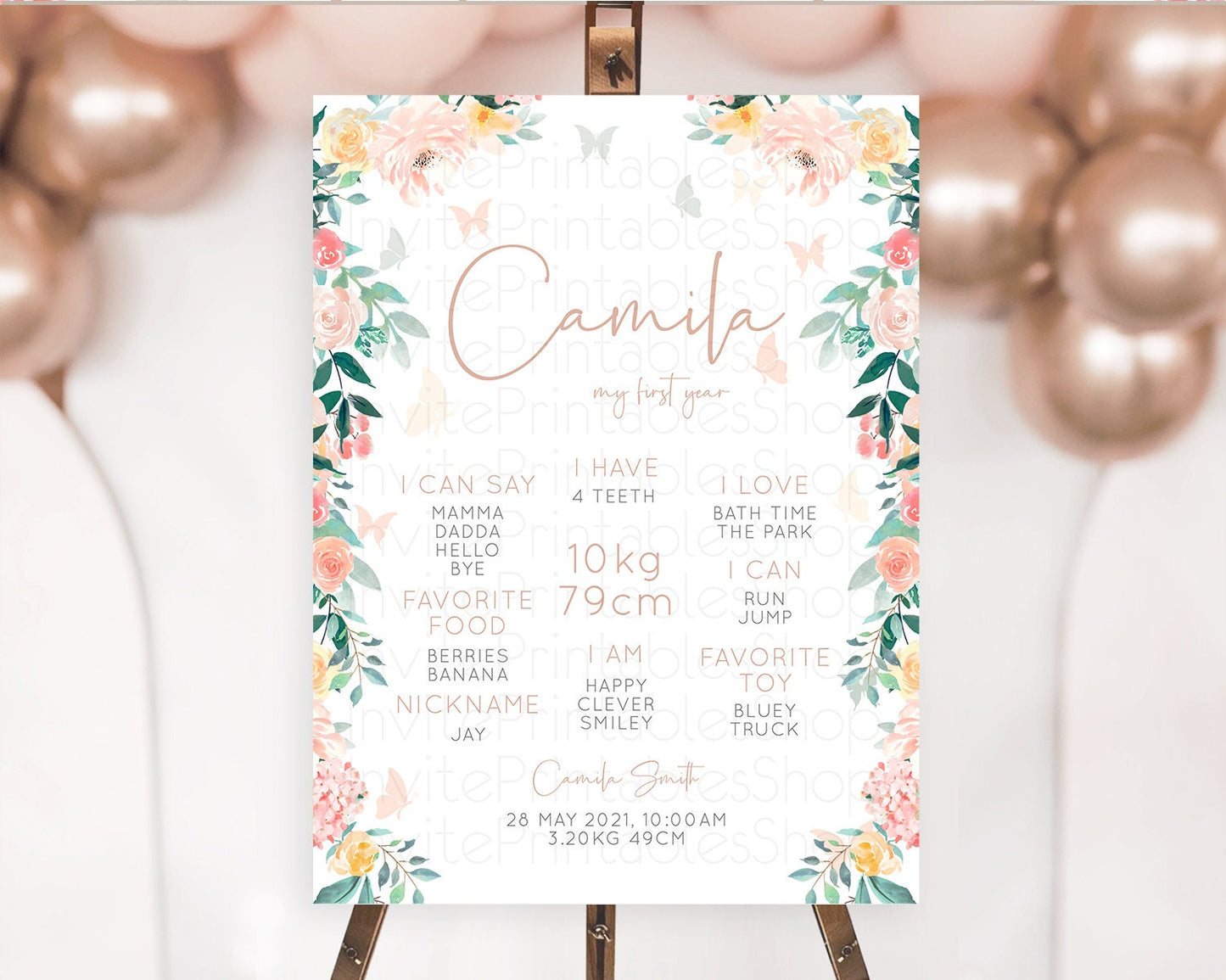 Secret Garden Milestone Board Wildflower First Birthday Milestone Poster Pastel Flowers Milestone Boho Wildflower 1st Birthday Sign D10706