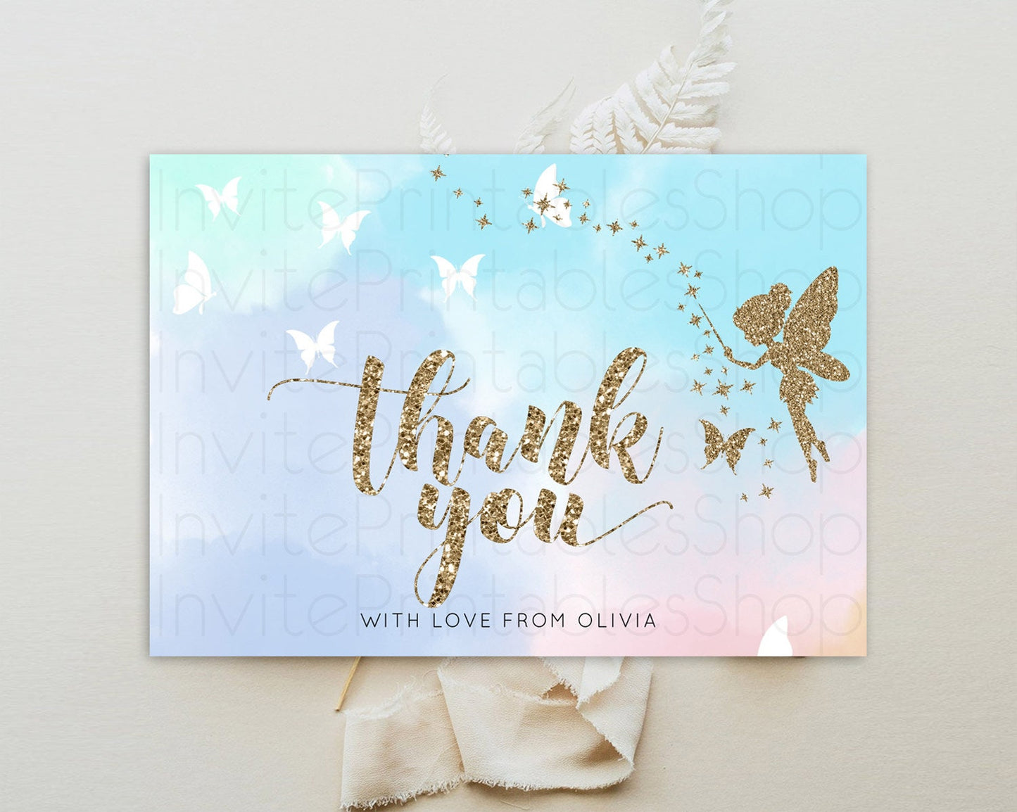 Fairy Thank You Fairy Thank You Card Enchanted Garden Pastel Butterfly Birthday Thank You Floral Secret Garden Teacher Thank You D10894