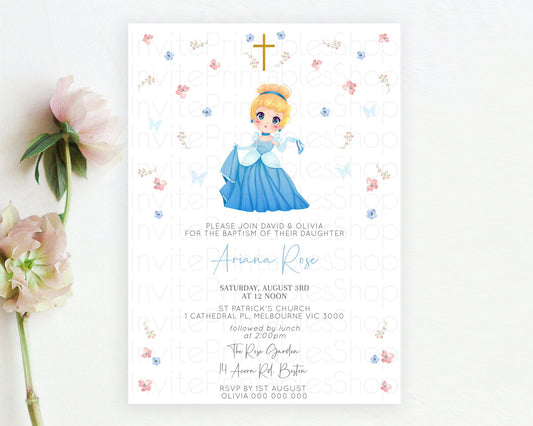 Princess Baptism Invitation Enchanted Castle Baptism 1st Birthday Invitation Royal Party Pastel Floral Secret Garden Christening D10354