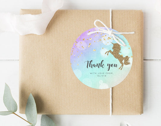 Unicorn Rainbow  Thank You Gift Tags Pastel Unicorn Thank You Tags Magical Ombre Unicorn Favor Tags Colorful Watercolor Party Tags D10950