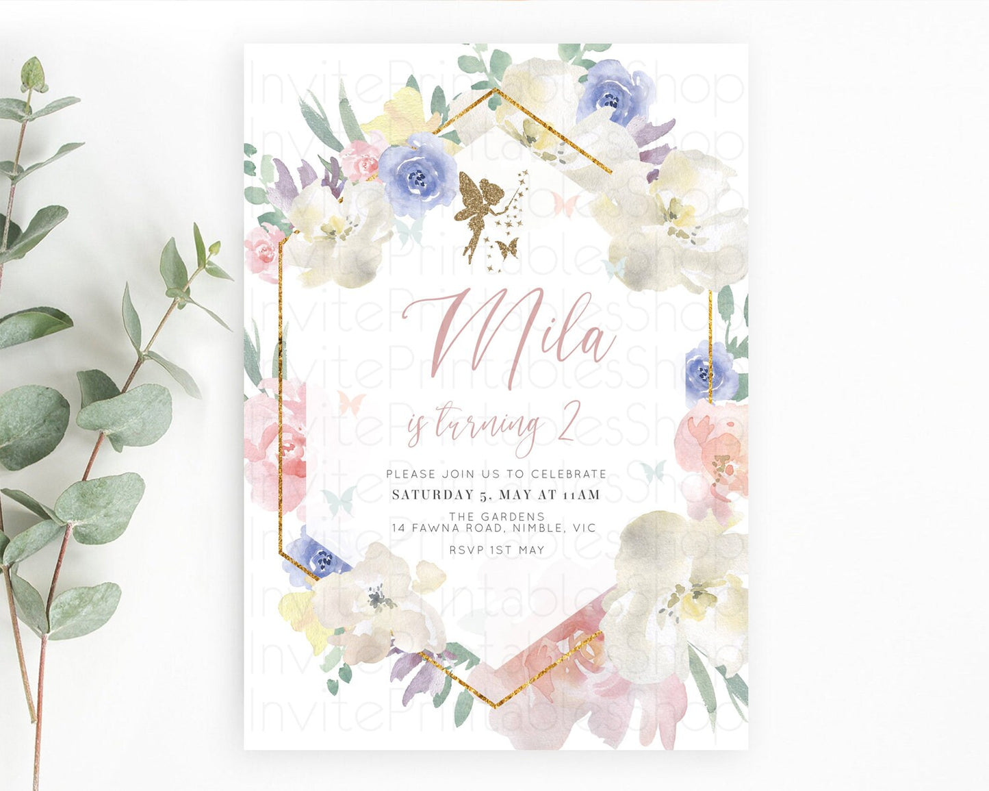 Fairy Birthday Invitation Fairy Invites Fairy Tea Party Fairy Garden Birthday Secret Garden Enchanted Garden Pastel Floral Butterfly D10829