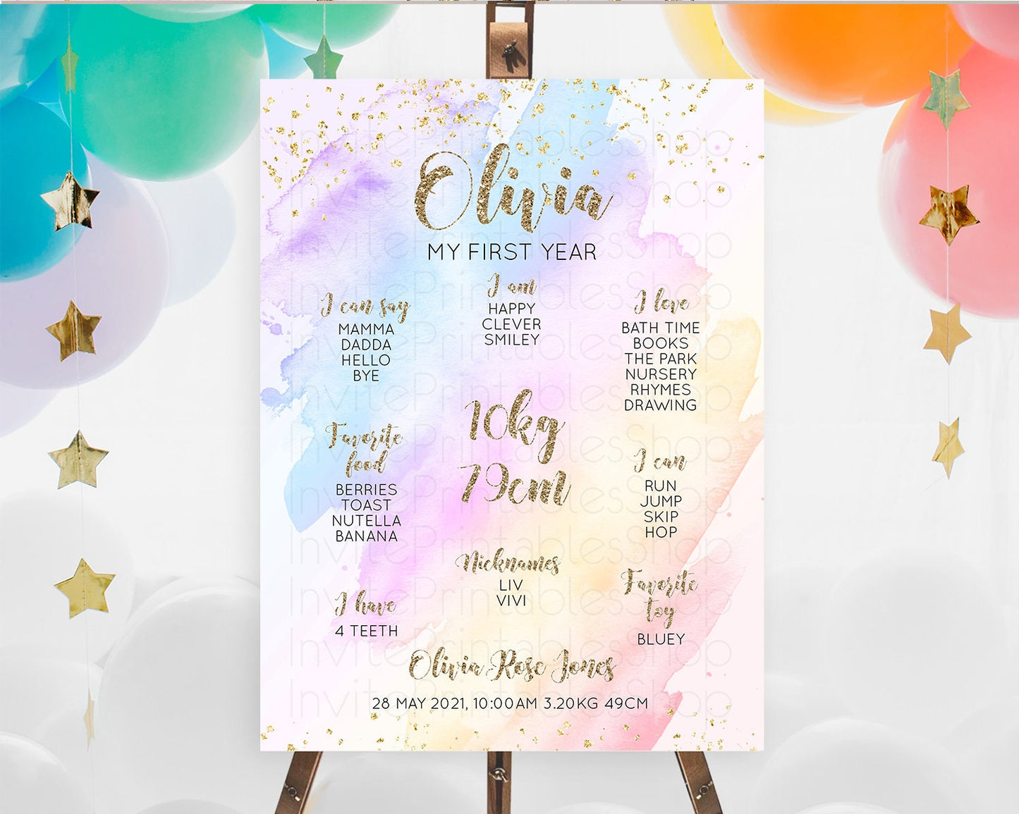 Editable Pastel First Birthday Milestone Board Pastel Rainbow Milestone Post