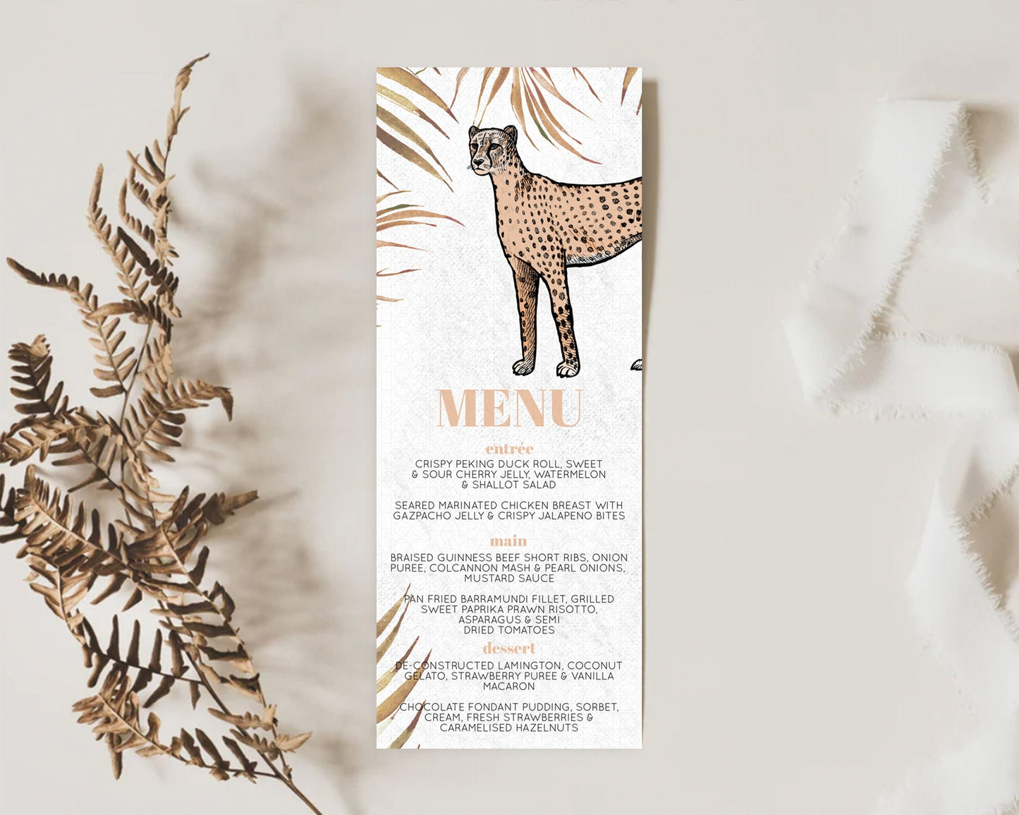 Cheetah Menu Cheetah Menu Template Cheetah Party Table Decor Safari Adventure Decor Cheetah Dinner Dessert Menu Party Food Menu D10291