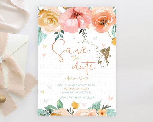 Editable Fairy Save The Date Template Enchanted Garden Pastel Floral Butterf