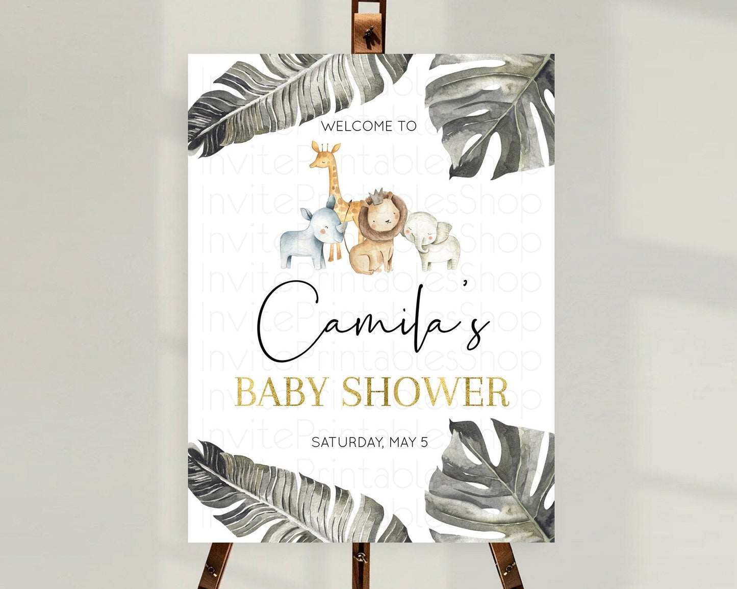 Safari Baby Shower Welcome Sign Safari Welcome Board Lion Gorilla Elephant Rhino Tropical Palm Zoo Party Decor Safari Welcome Poster D10599