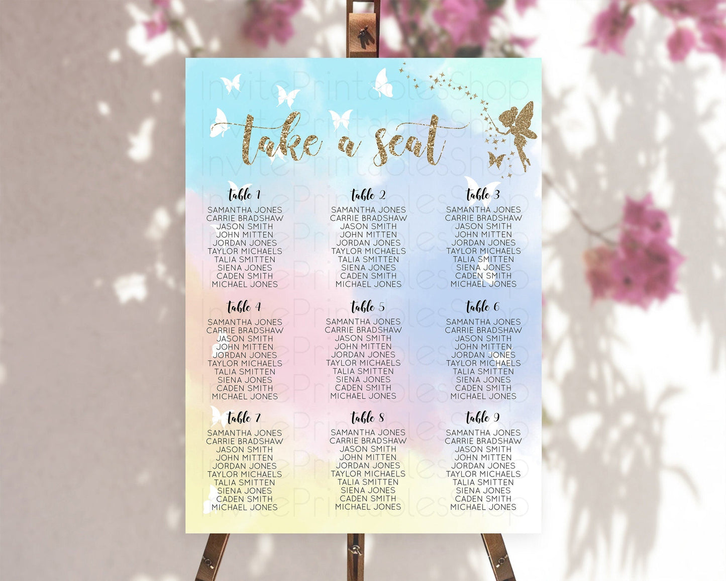 Fairy Seating Chart Pastel Fairy Seating Chart Fairy Tea Party Fairy Garden Seating Sign Enchanted Garden Floral Butterfly Decor D10894