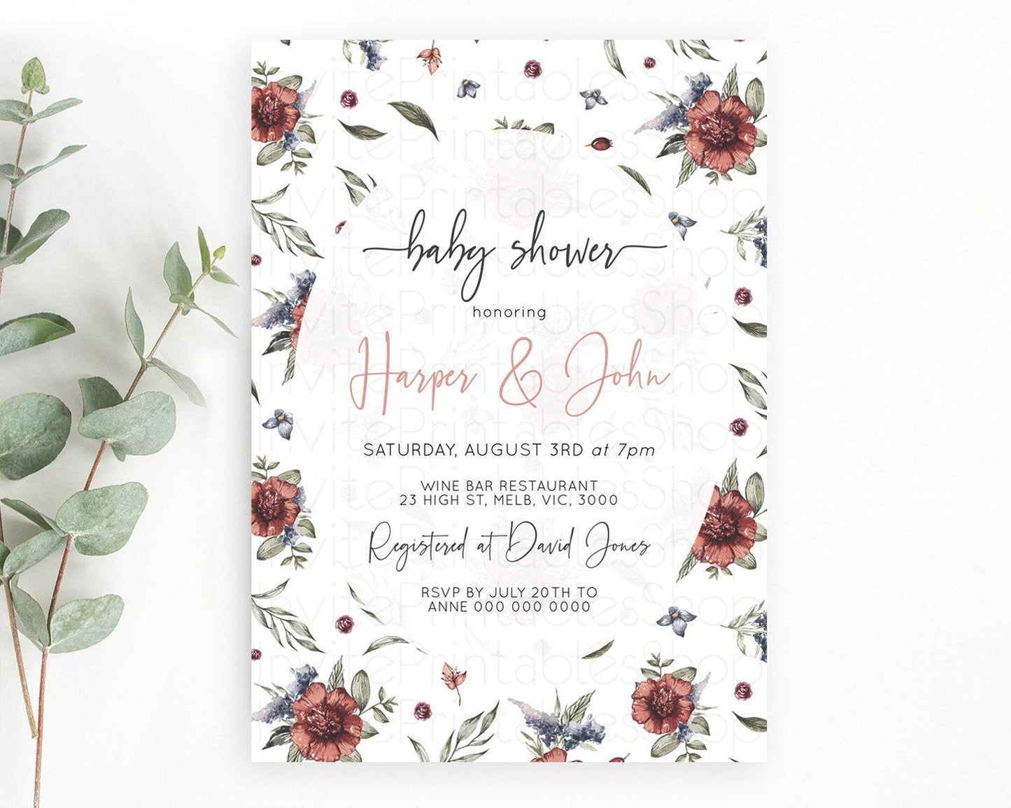 Wildflower Baby Shower Invitation Secret Garden Baby Shower Invitation Pastel Flowers Invite Enchanted Garden Shower Floral Theme D10503