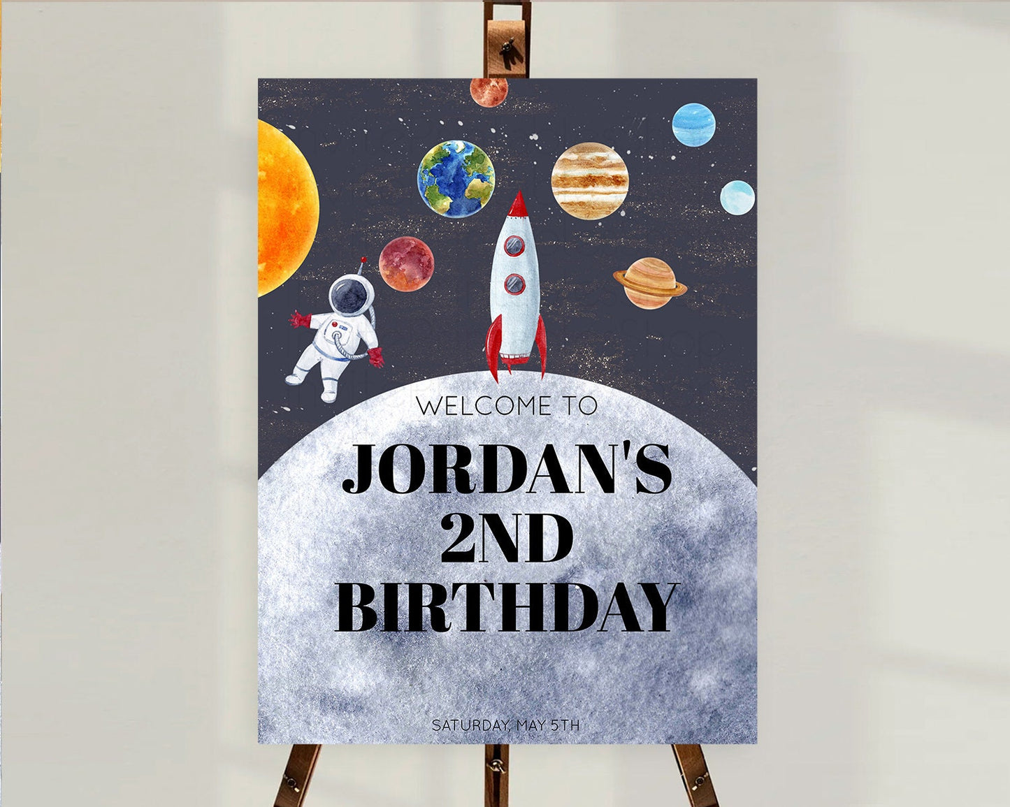 Space Birthday Welcome Sign Space Welcome Board First Trip Around the Sun Welcome Poster Planets Solar System ONE year Birthday Sign D10430