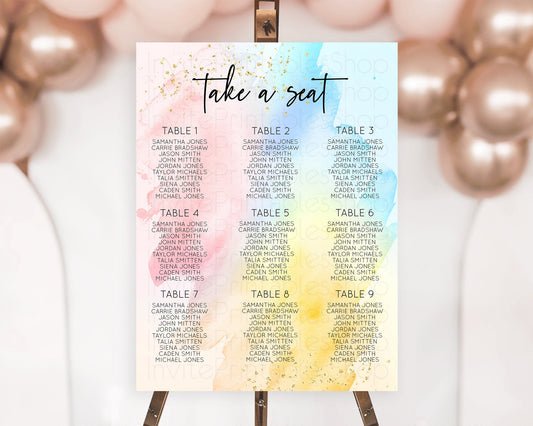 Editable Rainbow Seating Chart Pastel Seating Chart Colorful Pastel Watercol