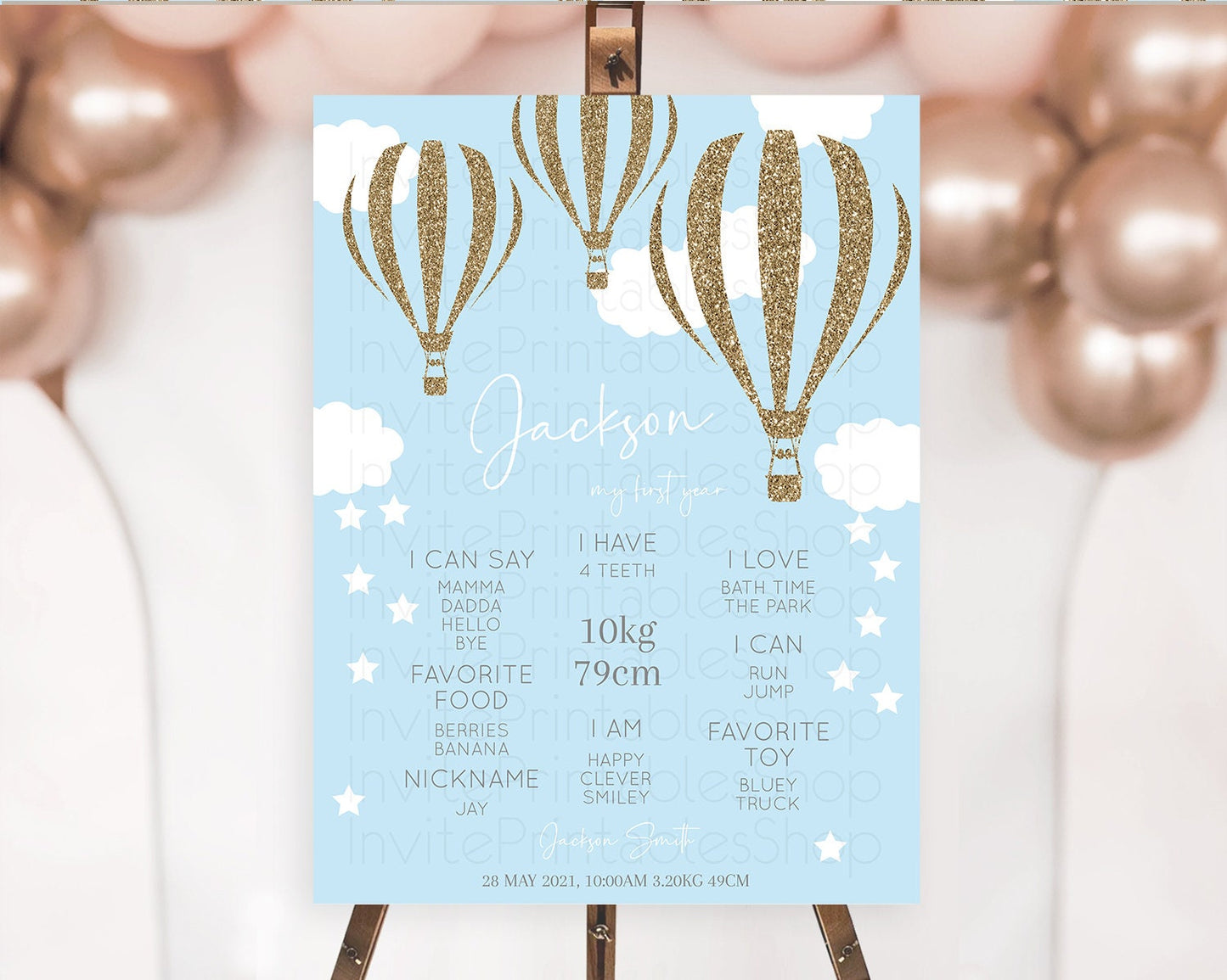 Editable Hot Air Balloon First Birthday Milestone Poster Hot Air Balloon Mil
