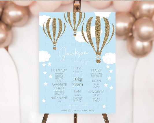 Editable Hot Air Balloon First Birthday Milestone Poster Hot Air Balloon Mil